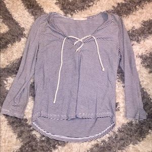 🍊Striped Lace Up V-Neck Long Sleeve Nautical Top